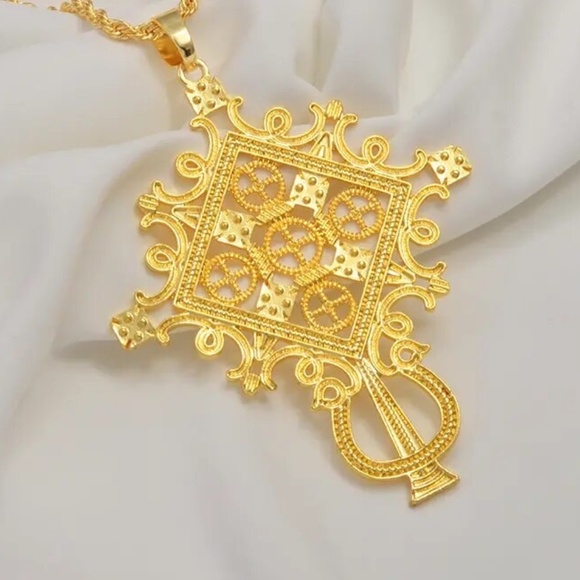 Ethiopian Cross Pendant Golden Christian African Orthodox Catholic M/F Jewelry - Picture 2 of 11